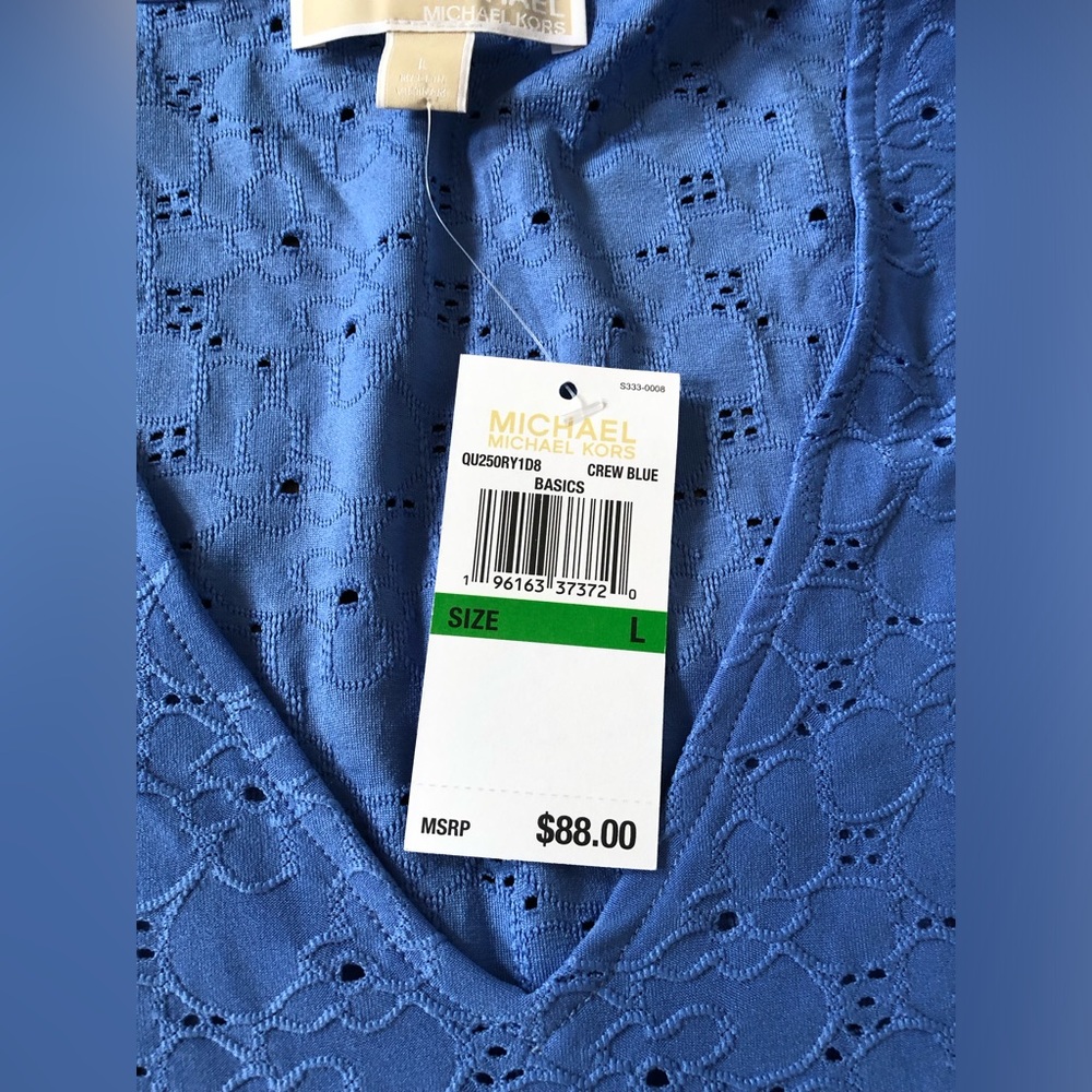 *NWT* Michael Kors Women's L Floral Lace Eyelet Blue Flutter Sleeved Blouse - Picture 4 of 11